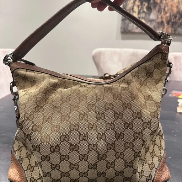 Gucci Tan and Brown Monogram Hobo Bag - Picture 1 of 10